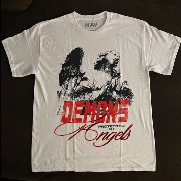 NAV x XO DEMONS PROTECTED BY ANGELS WHITE T-Shirt - Picture 1 of 5